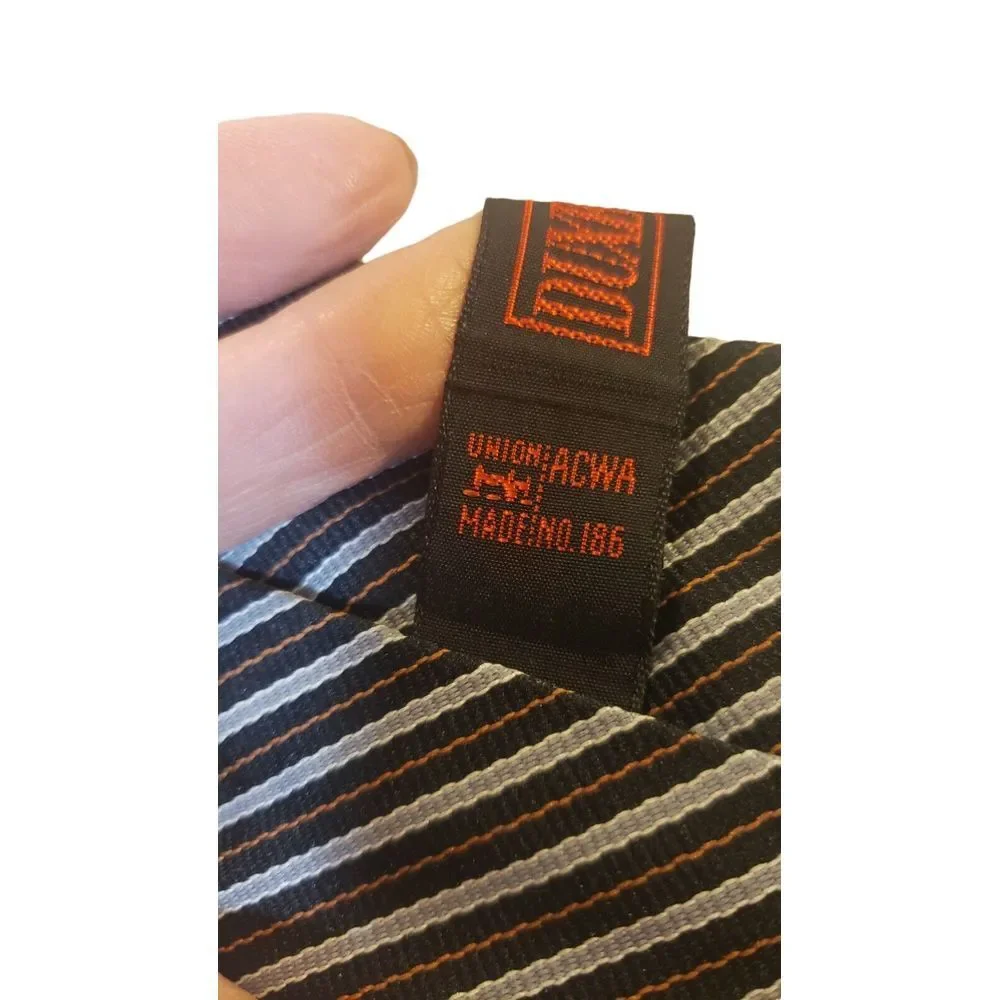 Duxbury Ltd Mens Neck Tie‎ Black Gray Repp Striped 100% Polyester Made in USA